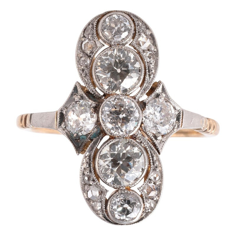 Art Déco Ring With Old European Cut Diamonds Circa 1920's