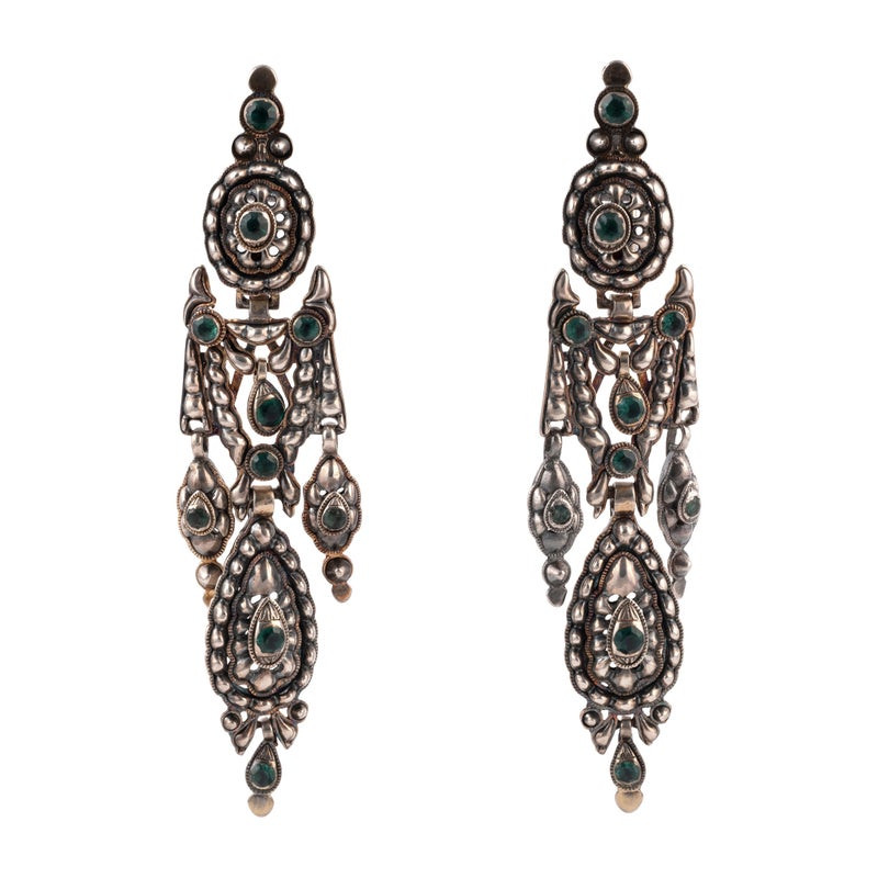 18th Century Antique Iberian Emerald Chandelier Earrings