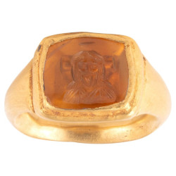 Byzantine Gold Ring with Topaz Intaglio depicting the Bust of Christ 7th Century