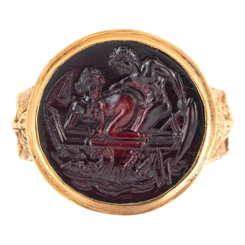 Erotic Garnet Intaglio Ring Late 17th Century