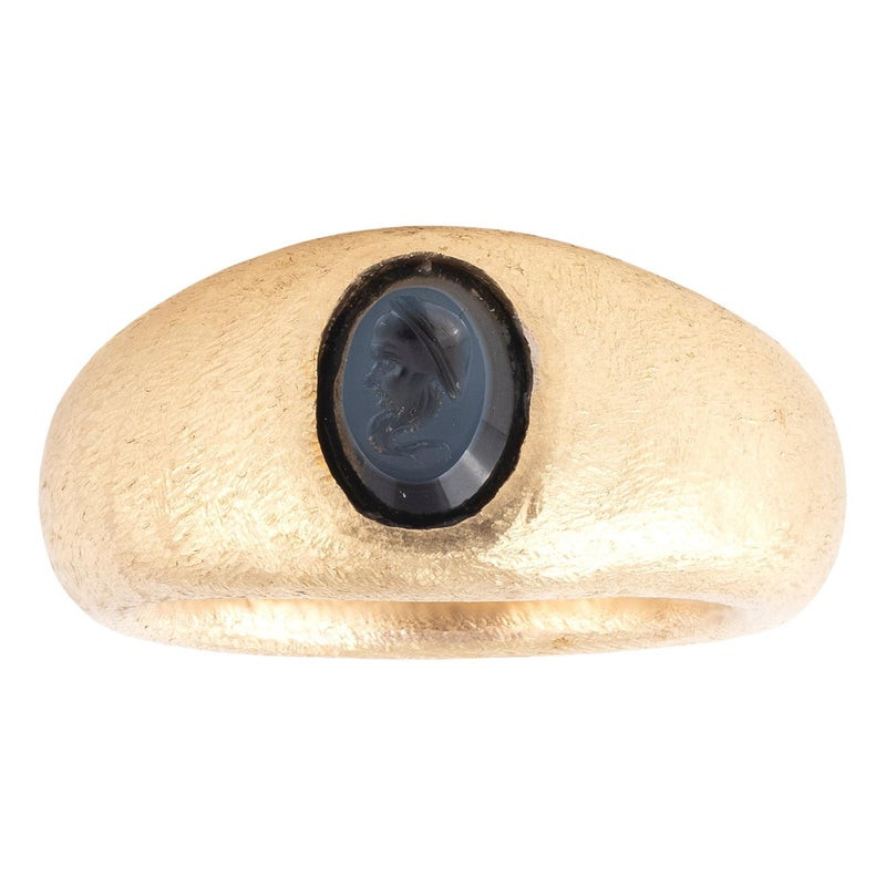Ancient Roman Silenus Nicolo Intaglio Ring circa 1st-2nd century AD