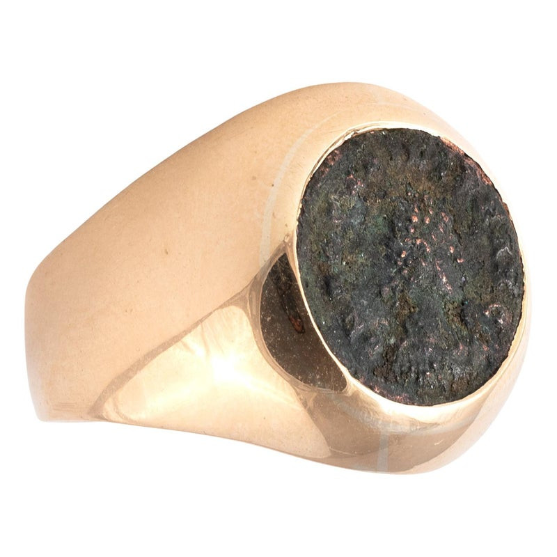 18kt Gold And Early Byzantine Bronze Follis Coin Ring Circa 527-565 D.C.