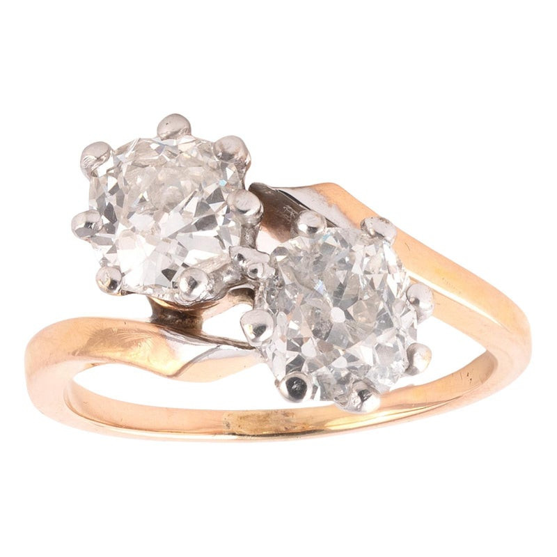 Early 20th Century 2.4ct Old Cut Diamonds Crossover Ring