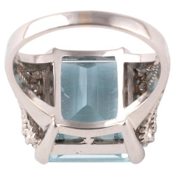 Art Deco' Platinum 8ct Aquamarine And Diamond Cocktail Ring
