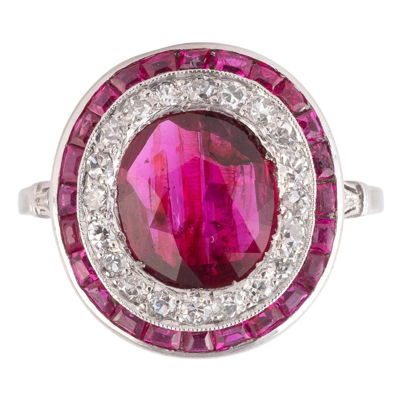 Art Deco Burma Ruby 2.49ct And Diamond Cluster Ring c.1920