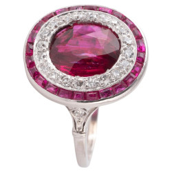 Art Deco Burma Ruby And Diamond Cluster Ring c.1920