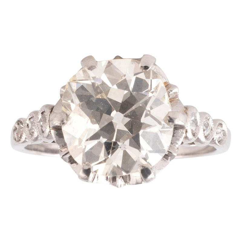 Art Deco Single Stone 3.4ct Old Mine Cut Diamond Ring Circa 1920's