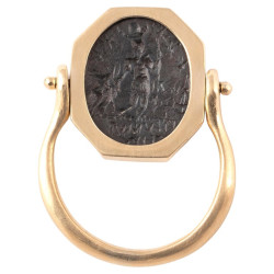 Gnostic Hematite Intaglio Ring in 18k Gold, 2nd-3rd Century Italy