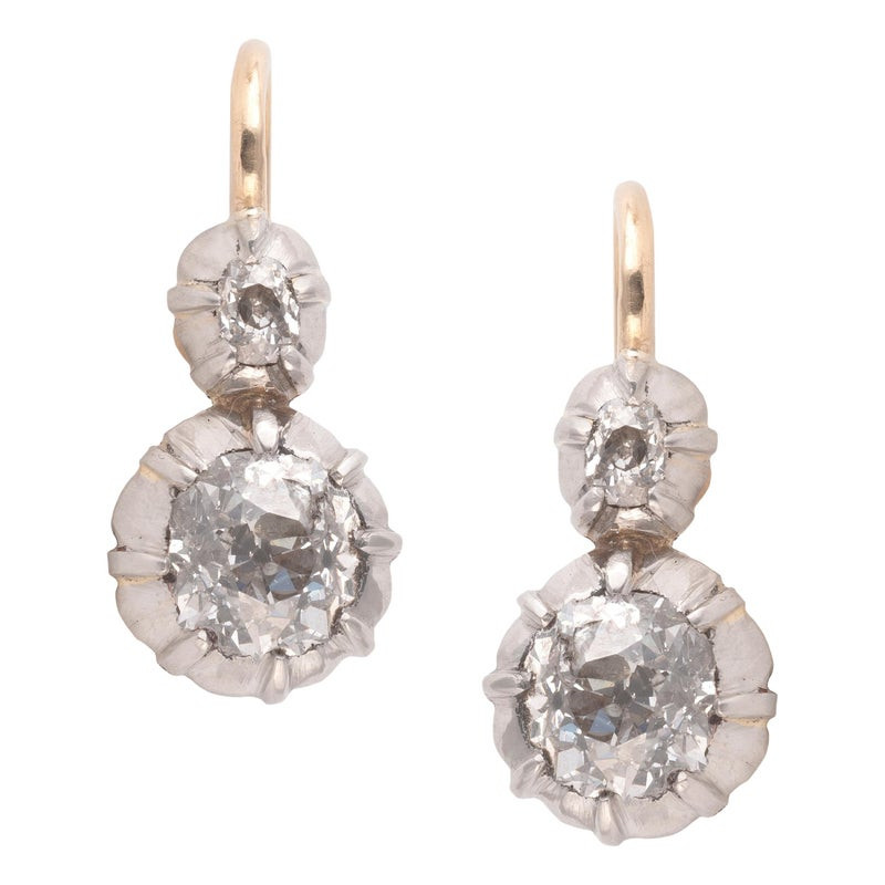 Early 20th Century Pair Of 2.75ct Old-Cut Diamond Earrings