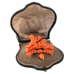 Early 19th century Coral Putti Brooch by Veuve Gueudet