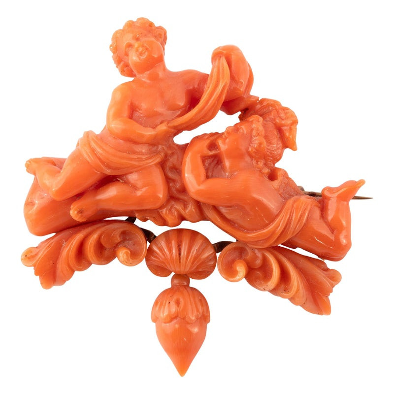 Early 19th century Coral Putti Brooch by Veuve Gueudet