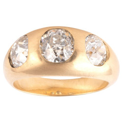Antique Italian 18k Gold Three Stone Diamond Ring, Circa 1900, 3.1ct