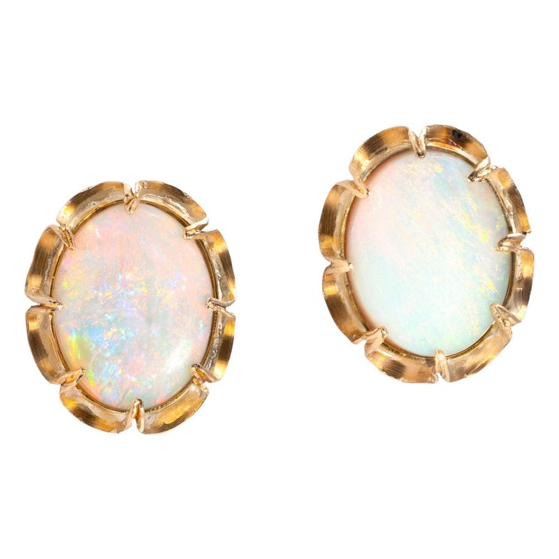 Antique Opal And 18kt Yellow Gold Earrings