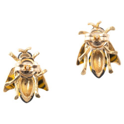 Vintage Enamel & Gold Bee Earrings