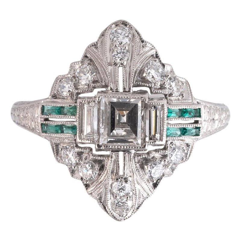 Art Deco Diamond And Emerald Ring c.1920