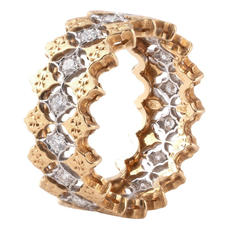 Vintage Mario Buccellati 18K Two-Tone Gold Diamond Band Ring Italy Size 7.25