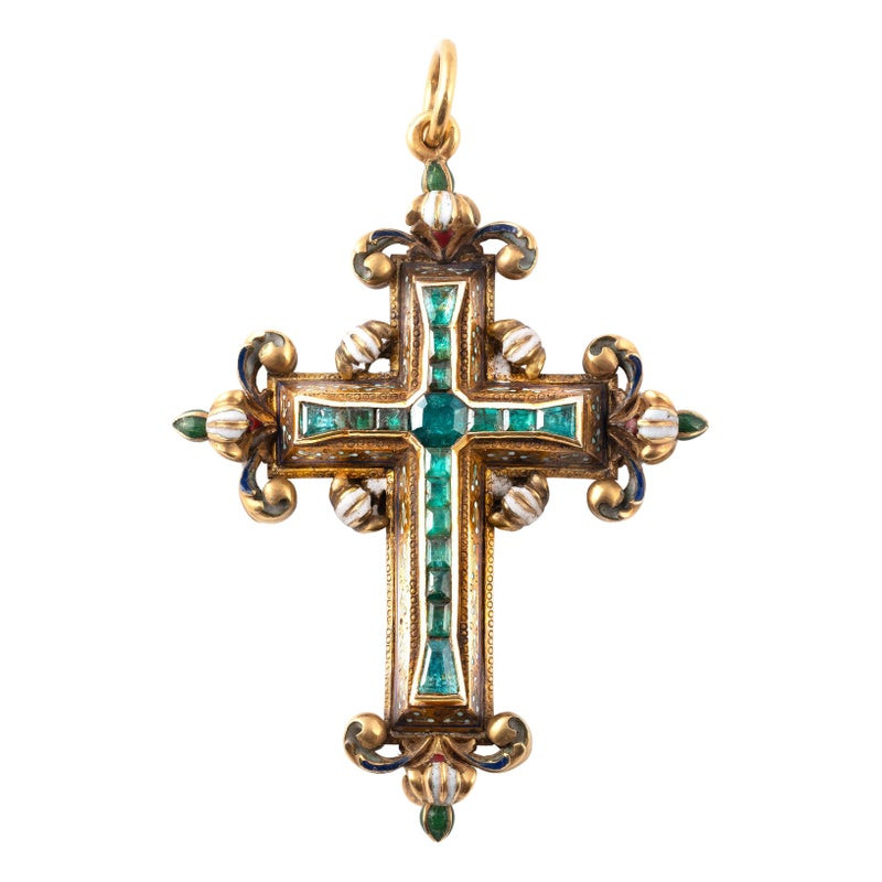 Renaissance Enamel Emerald & Gold Cross Pendant Late 16th Century
