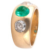 Antique Cabochon Emerald And Diamond Three Stone Gold Ring c.1900