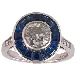 Old Cut 1.72ct Diamond Sapphire Gold Cluster Ring