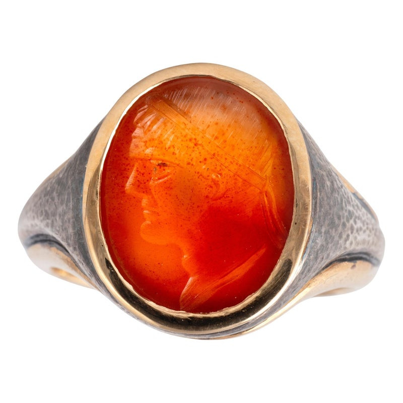 Silver & Gold Carnelian Finger Ring Depicting Julius Caesar 18th Century