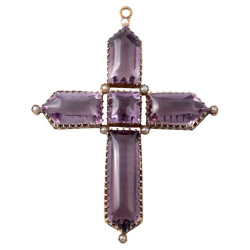 Late 19th Century Large Amethyst Cross Pendant With Gold Necklace