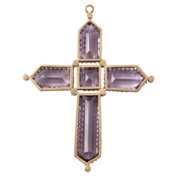Late 19th Century Large Amethyst Cross Pendant With Gold Necklace