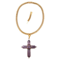 Late 19th Century Large Amethyst Cross Pendant With Gold Necklace