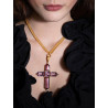 Late 19th Century Large Amethyst Cross Pendant With Gold Necklace
