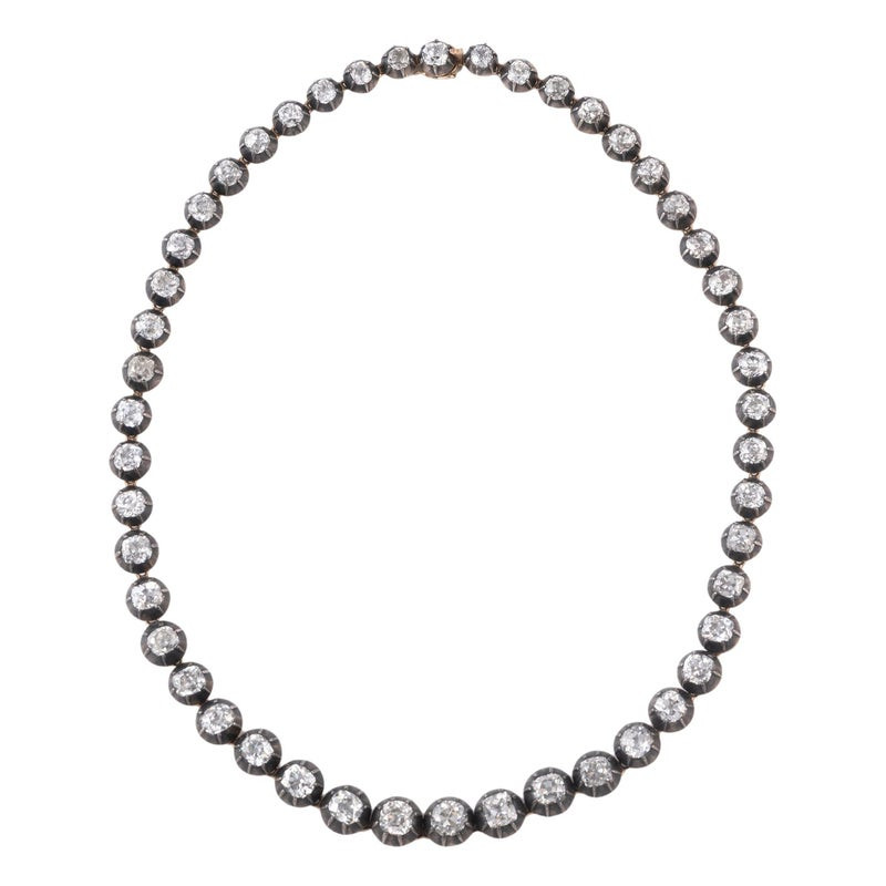 Late 19th century Italian old cut Diamond Riviere Necklace circa 1870
