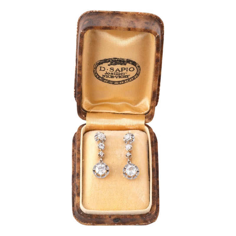 Drop Earrings 2.10ct Old Brilliant Cut Diamonds Circa 1930s