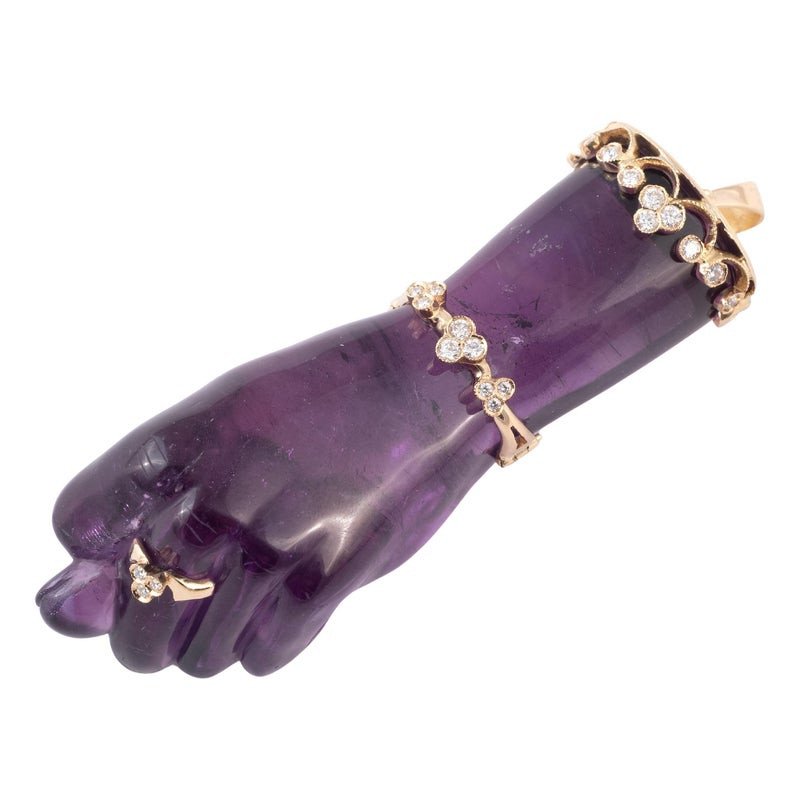 Large Figa Amethyst Diamond And 18kt Gold Good Luck Charm Pendant