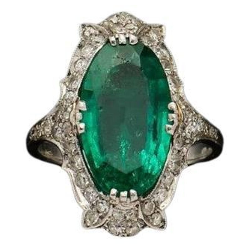Art Deco 3.3ct Colombian Emerald And Diamond Ring Circa 1930