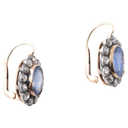 Italian Late 19th Century 7.4ct Ceylon Sapphire And Diamonds Earrings
