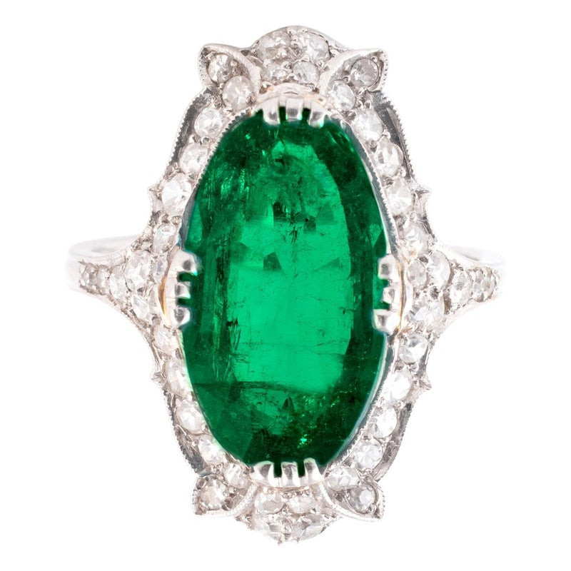 Art Deco 3.3ct Colombian Emerald And Diamond Ring Circa 1930