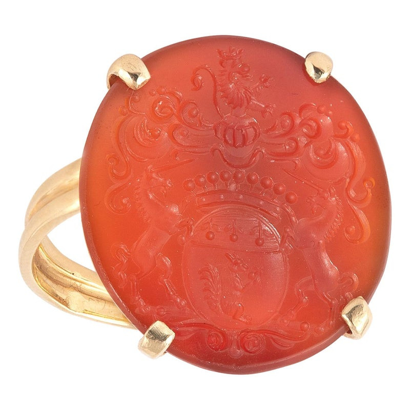 Italian 18kt Yellow Gold and Carnelian Signet Ring