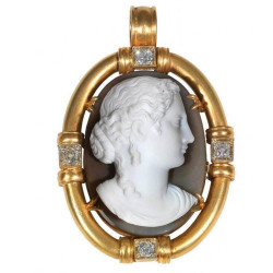 1830’s Hardstone Cameo Diamond Gold Pendant