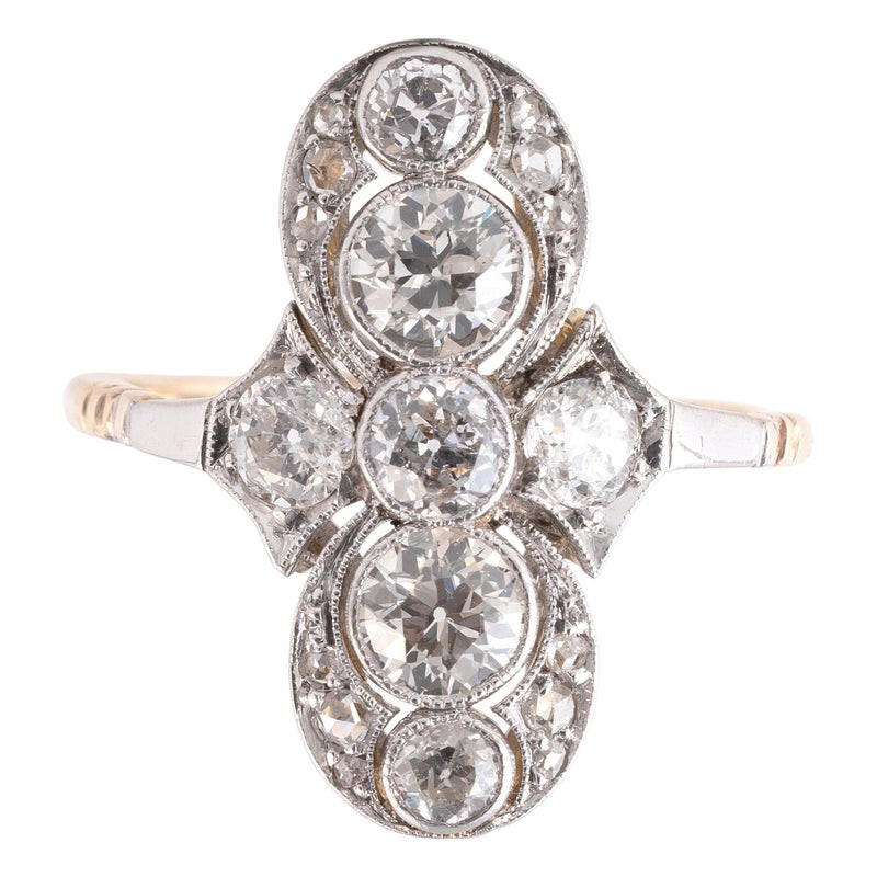 Art Déco Ring With Old European Cut Diamonds Circa 1920's