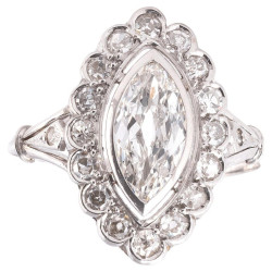 Art Deco Platinum Marquise Cut Diamond Ring, 1.5ct, Italy 1920
