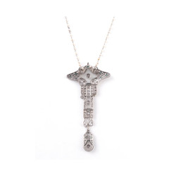 Art Déco Frosted Rock Crystal Diamond and Emerald Brooch-Pendant by Garrard & Co 1925's