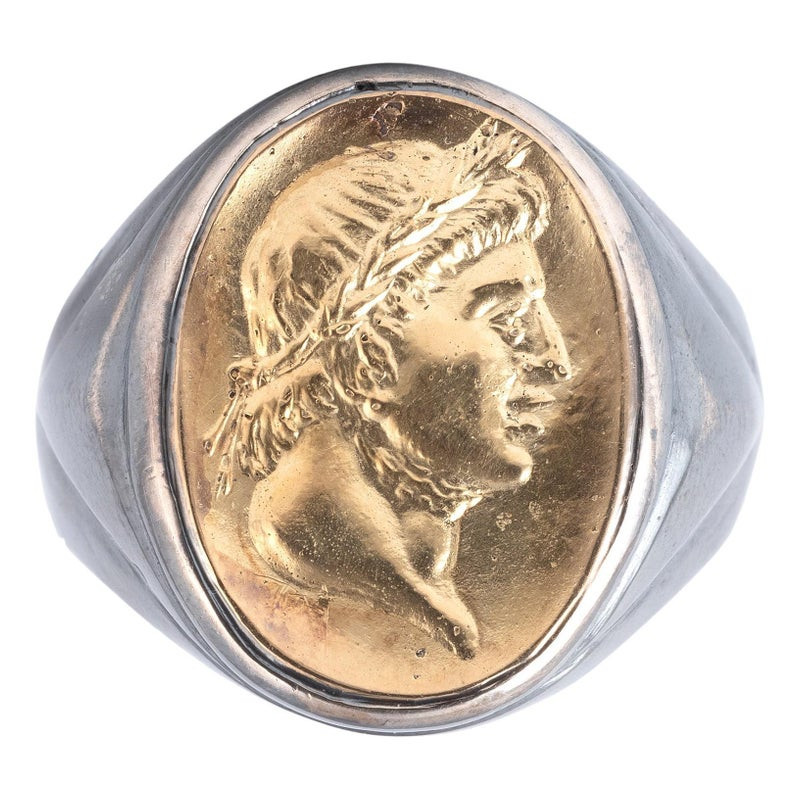 Blackened Silver Gold Roman Emperor Gaius Julius Caesar Cameo Men’s Ring