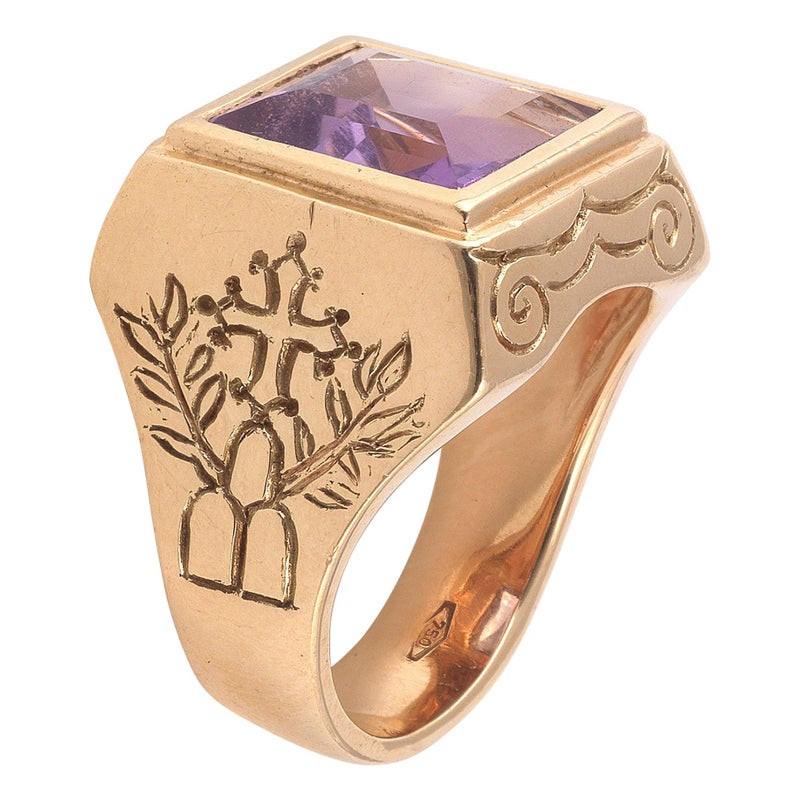 Gold and Amethyst Bishop Ring