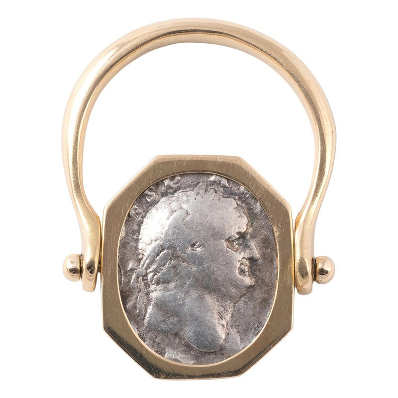 18kt Yellow Gold and Roman Silver Coin Of Emperor Vespasian 69AD - 79AD Ring