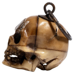 Victorian Silver and Agate Skull Pendant Necklace, Italy Circa 1850s