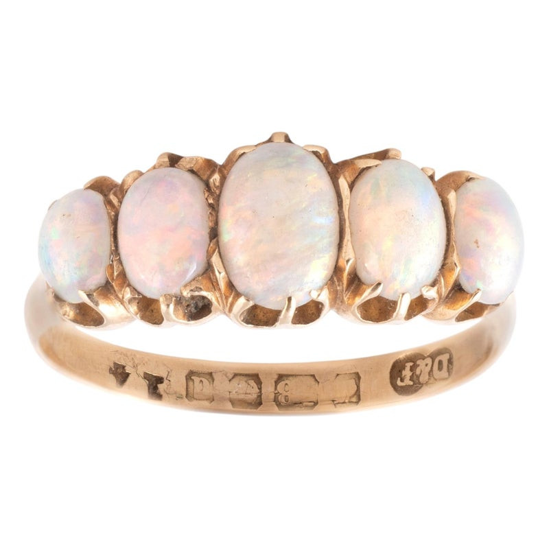 Antique Victorian 18ct Yellow Gold Opal Five Stone Ring UK Circa 1900