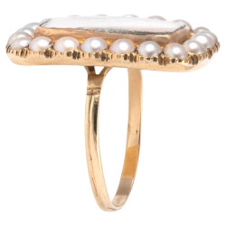 Antique Late 18th CenturyAntique Late 18th Century Gold Lover's Eye Ring with Natural Pearls