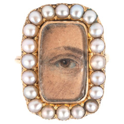 Antique Late 18th CenturyAntique Late 18th Century Gold Lover's Eye Ring with Natural Pearls
