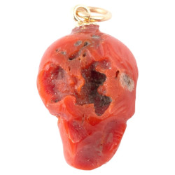 Antique 1970s Yellow Gold Red Coral Skull Pendant Necklace, 2.5cm