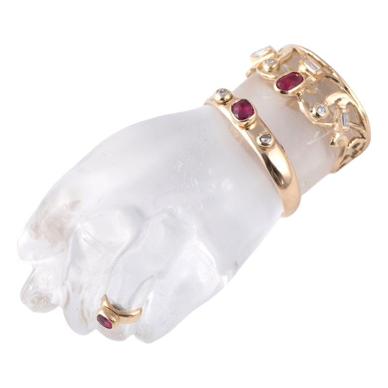 Large 1970s Rock Crystal Higa Pendant with Gold and Diamond Accents