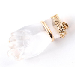 Large 1970s Rock Crystal Higa Pendant with Gold and Diamond Accents