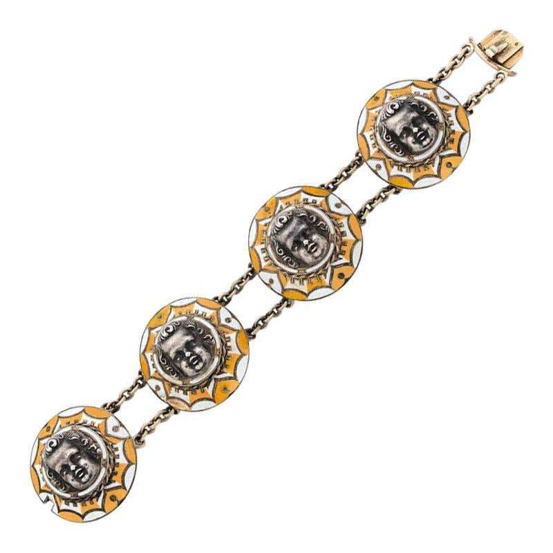 Rare Enamel and Silver Loves Bracelet by Frederic-Jules Rudolphi, Circa 1840